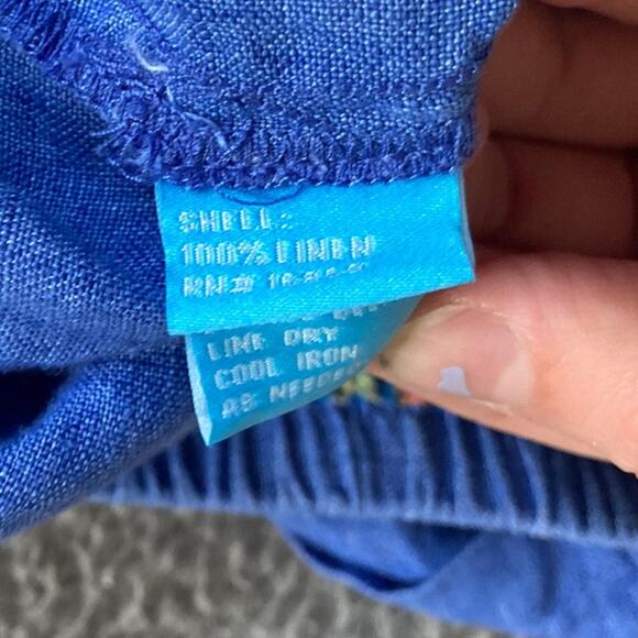 J. McLaughlin Pants Medium Linen Drawstring Straight Leg Ankle Blue Beach Boho - Picture 8 of 16